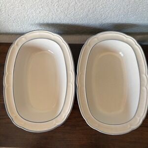 Cordella Japan Hand Decorated Stoneware Oval Serving Bowls Set Blue Trim